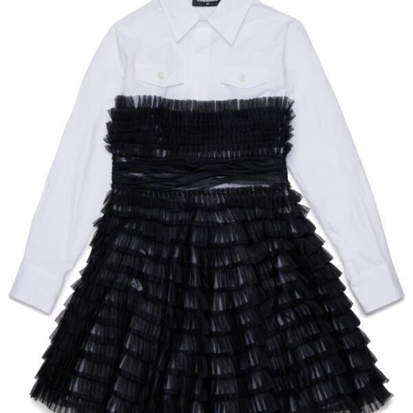 Shirt dress with pleated ruffles